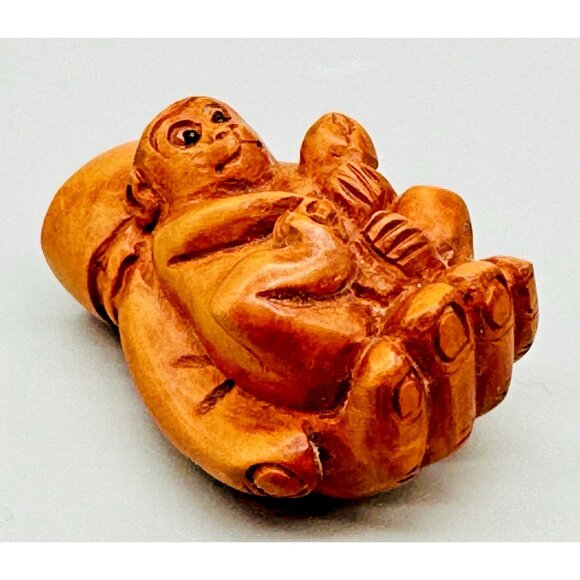 Unbranded Other - Netsuke Hand Carved Boxwood Monkey Toggle Luck Charm 2 inch Japanese Inro Ojime
